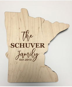 Custom Last Name MN Cutting Board